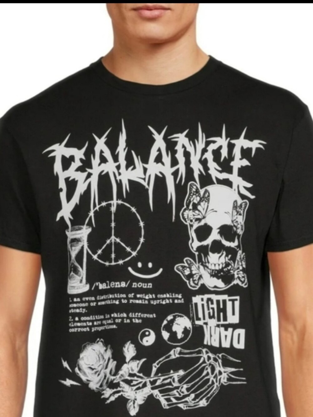 Men's ODM Balance Skull Gothic Black T- Shirt 100% Cotton Size Large